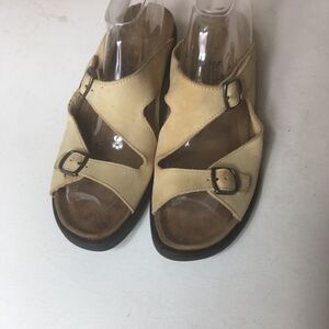 Stegmann women beige leather wedge sandals SZ 9